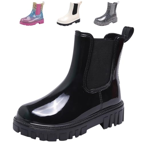DRECAGE Gummistiefel Damen Halbhoch Regenstiefel Wasserdicht Chelsea Boots Damen Regenschuhe Kurz Schwarz 39 EU