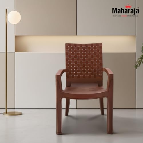 Image of MAHARAJA Heavy Duty Plastic Chairs for Home & Office | Comfortable | Arm Rest | 200Kg Capacity (M Brown, Pack of 2)