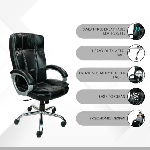 Image of activa Space High-Back Executive Office Chair| 3-Year Warranty| Adjustable Ergonomic Design, PU Leather (Black)
