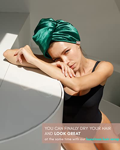 Smpl Objects Microfiber Hair Wrap Towel, Double Layer Curly Hair Turban Towel For Women - Satin Hair Drying Towel For Curly Hair (Emerald And Pink) #TOP1