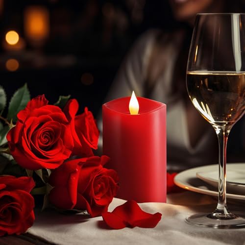 Image of 3x5 Flickering Flameless Candles Set of 1, 2AA Battery Life 600 Hours Battery Candles Flickering with Timer,5 inch Flameless Candles with Remote for Indoor /Outdoor, Red