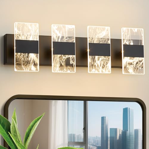 Image of Modern LED Bathroom Light Fixtures Dimmable 4-Light Black Vanity Light