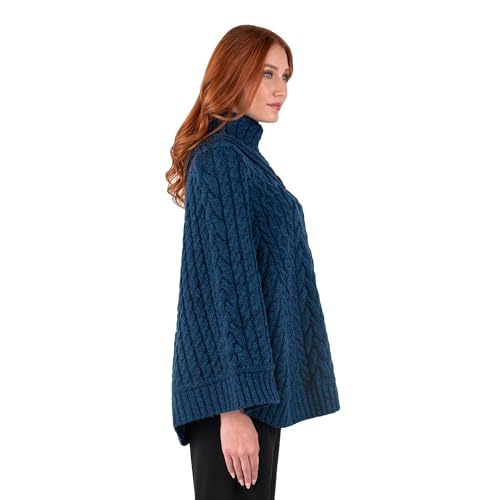 Image of SAOL 100% Merino Wool Cowl Neck Button Poncho for Ladies