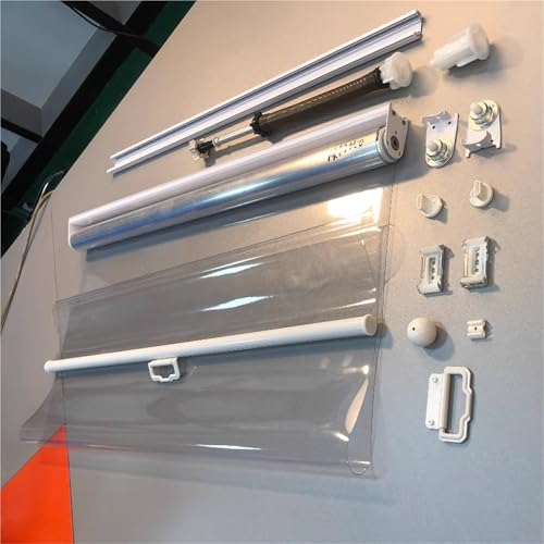 Clear Waterproof Roller Blinds for Outdoor Pergola Patio Balcony Bathroom Cordless with Handle PVC Roll Up Shades Thickened HD Transparent Weatherproof UV Resistant, Supermarket Display(W42xH 55in)