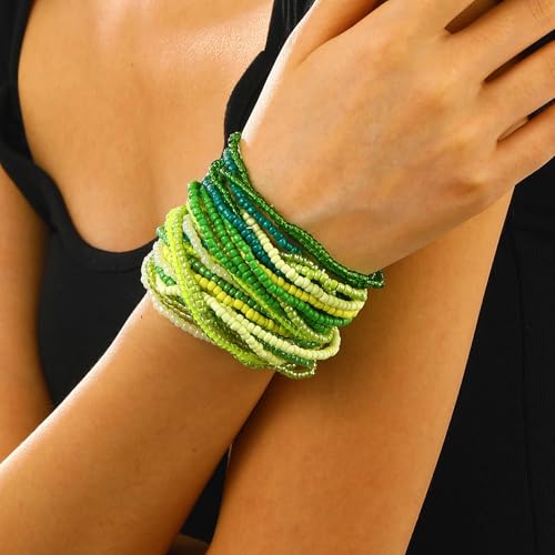 17pcs Bohemian Stackable Multilayer Elastic Bracelets - Handmade Seed Beaded Jewelry for Women & Girls2