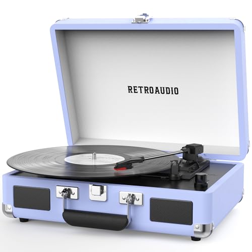 Vinyl Record Player 3 Speed Bluetooth Portable Suitcase Belt-Driven Record Player with 2 Built-in Stereo Speakers Vinyl Vintage Turntable Records Player with RCA Line Out AUX Out (Purple)