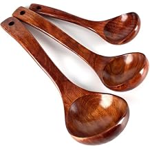 HANSGO Wooden Ladle for Soup, 3 Size Wooden Spoons for Deep Pot & Bowl, Heat Resistant Handles, Non-Stick Wood Kitchen Utensils Set for Cooking, Serving and Stirring Thick Stews, House Warming Gifts