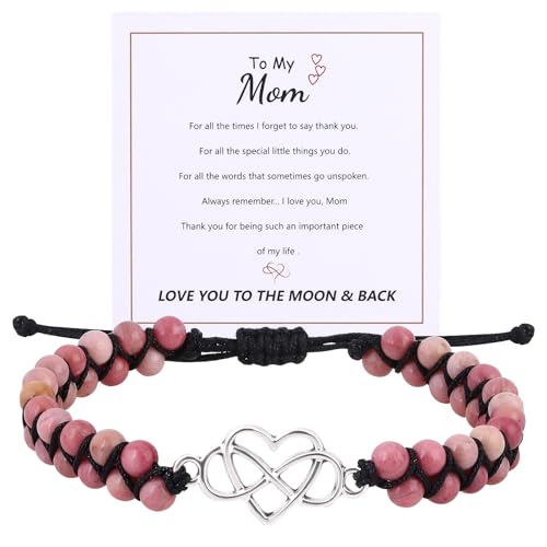 JUVJEW Gifts for Mom Women Infinity Love Heart Bracelet Natural Stone Beaded Bracelets Mothers Day Anniversary Graduation Christmas Birthday Gift Ideas (Pink) (To My Mom)