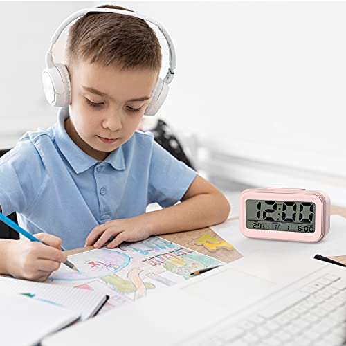 Miniatura 6 de Coolzon Despertador Digital, Alarma Reloj Despertador Pilas Para Infantil Niño Adulto, Despertador De Viaje Silencioso Con Pantalla Led Calendario Temperatura Función Snooze Luz Nocturna, Pink