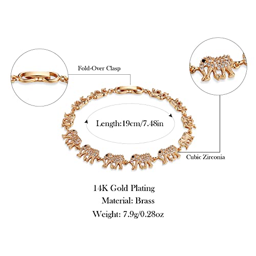 Hzman 14K Gold Plated Silver Tennis Bracelet For Women Girls Cubic Zirconia Crystal Elephant Bracelets Jewelry Gift #TOP5