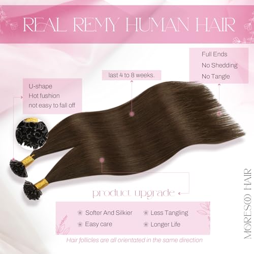 Image of Moresoo K Tip Hair Extensions Real Human Hair, Medium Brown, 22 Inch | 50g 50 strands, pre-bonded keratin tips, natural brunette look, family events, long hairstyles