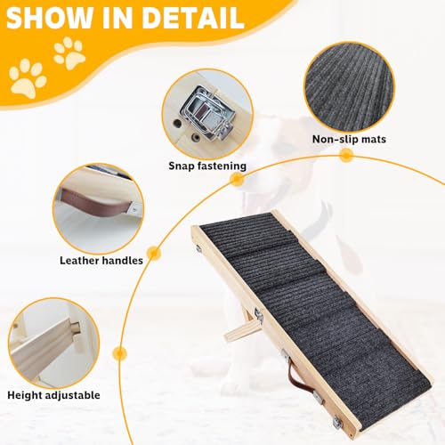 Dog Ramp, Wooden Foldable Dog Ramp,4 Adjustable Heights from 9.4\" to 17.7\", Portable Pet Ramp for Low Beds Or Couches - Small Dogs Or Cats Only,31.5\" Long