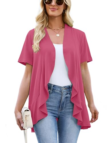 Image of Heymoments Women's Lightweight Open Front Knit Cardigans Short Sleeve Casual Soft Drape Summer Cardigan S-2XL