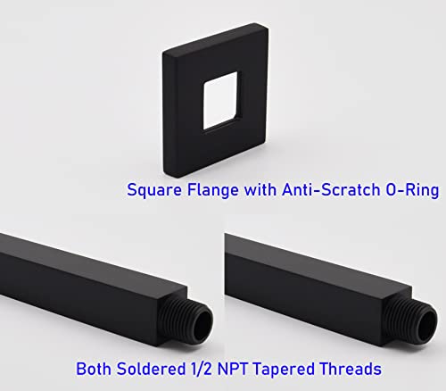 Aquaiaw Square Shower Arm And Anti-Scratch O-Ring Flange, 6 Inch, Solid Brass, Both Soldered 1/2 Npt Tapered Threads, Straight Shower Head Arm, Ceiling Mount Shower Extension Arm (Matte Black) #TOP2