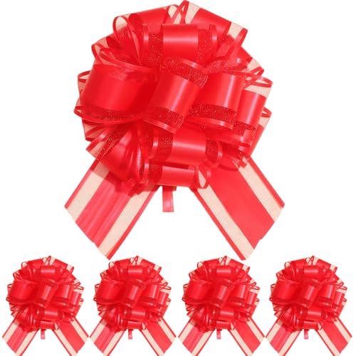 NECXON 5 Pcs Pull Bows Large Bows for Gift Wrapping Wedding Car Ribbon Red Bow for Gift Wrapping Wedding Decorations (18cm/7.1in)