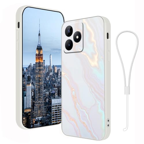 Coque Honor 400 Lite en silicone blanc avec cordon et motif marbre élégant