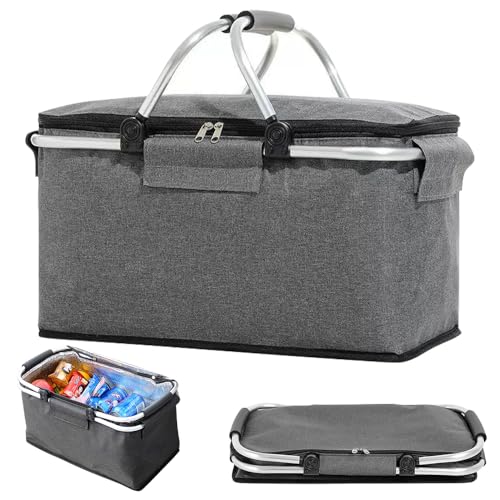 YANGUN Einkaufskorb Kühltasche, Kühlkorb Faltbar, Picknickkorb Groß, Leicht klappbar & kompakt, mit Griff Lunchtasche Thermo Tasche für Büro Camping Picknick Reisen Einkaufen