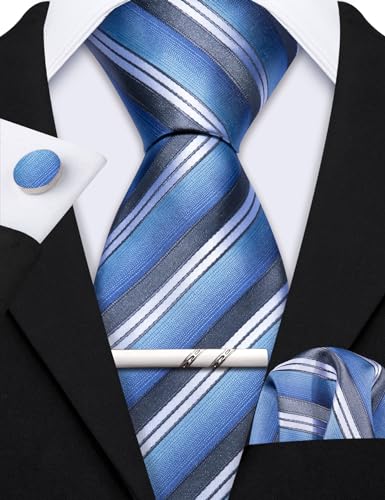 Image of Barry.Wang Designer Mens Tie Sets Collection, Eleagnt Gift Box Tie Clips Handkerchief Cufflink Set