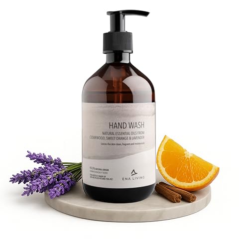 ENA Living Cedar Scented Hand Wash | 500ml | Hand Wash for All Skin Types | Luxury Hand Wash with Sweet Orange, Lavender and Cedar Oils | Moisturising Hand Wash with Aloe Vera and Castor Oil
