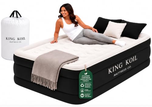 King Koil Air Mattress Twin with Built-in Pump, Raised Inflatable...