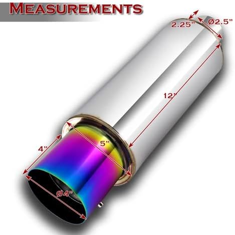 Miniatura 3 de HK5 Silenciador universal de 4 pulgadas estilo N1, punta quemada de titanio arco iris T-304 de acero inoxidable soldado, entrada de 2.5 pulgadas +
