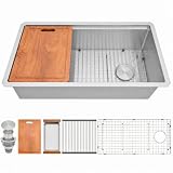 Lonsince 33' X 18' Undermount Kitchen Sink Offset Drain with Workstation