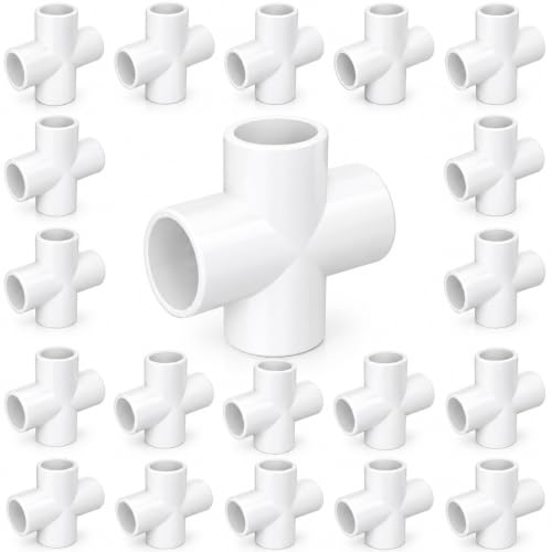20 Pack 1/2 Inch Cross PVC Fitting, 4-Way Furniture Grade Pipe Elbow Connector for DIY Garden PVC Shelf Tent Greenhouse Pipe Fittings