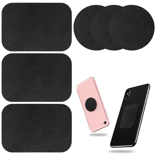 6 Pcs Strong Adhesive Sticker Magnet Holder for Car & Phone - Rustproof & Waterproof Metal Plate for Phone Mount (3 Round and 3 Rectangular)