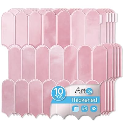Art3d 12 x 12 Inch Heavy-Duty Peel and Stick Backsplash, Self-Adhesive Wall Tiles for Kitchen Bathroom Decor, 10-Pack Pink