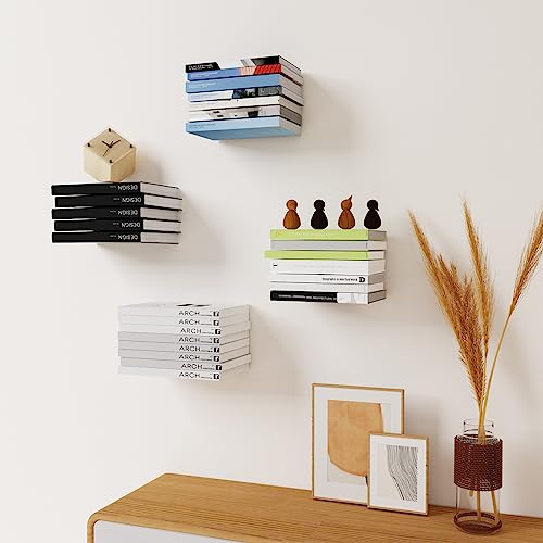Sheeliy Unsichtbares Bücherregal, Schwebendes Bücherregal, Unsichtbare Regale für Bücher, Schwebendes Regale Wand für Schlafzimmer, Floating Bookshelf Metall Stabil für Büro, Küche, 4 er Set