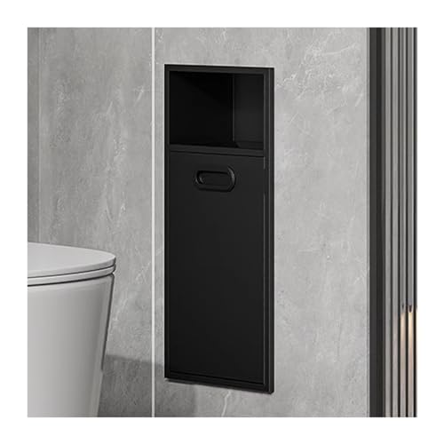 Niche de douche en acier noir 20x50 cm avec étagère et compartiment poubelle encastré