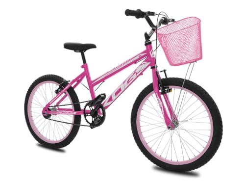 Bicicleta Aro 20 Infantil Feminina KOG BIKES com Cestinha Freios V-Brake,Pink Branco