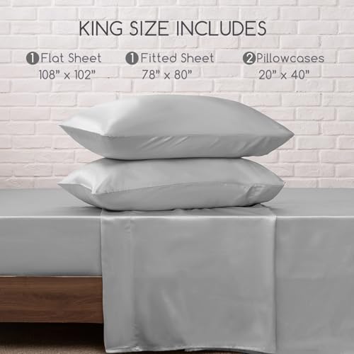 Image of MR&HM 4Pcs Satin Sheets(King, Silver Grey)