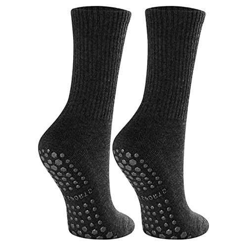Femme Homme Chaussettes para Yoga Pilates, 35cm Chaussette Antidérapante Automne et Hiver Chaussettes de Sport, Chaussettes de Pilates en Coton avec Grips pour Ballet Danse Fitness Gymnastique (Noir) Cover