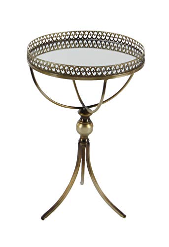 Deco 79 Metal Round Accent Table With Mirrored Glass Top, 16" X 16" X 24", Brass #TOP4