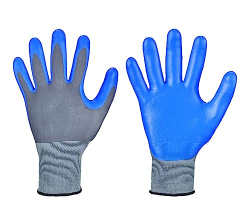 Image of Multipurpose Nylon Anti Cut PU Nitrile Coating Work Safety Gloves, Hand & Fingers, Gardening, Mechanical, Construction, Agriculture & Automotive - Durable & Comfortable (4 Pairs Blue Grey)
