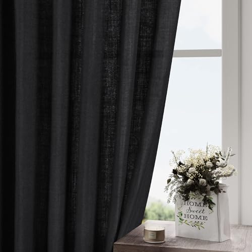 Nanspring Dusty Blue Linen Back Tab Curtains 94 Inch Length for Living Room 2 Panel Set Neutral Modern Farmhouse Window Curtain Privacy Semi Sheer Linen Drapes Rustic Country Window Treatment 52x94 by Nanspring - Image 3