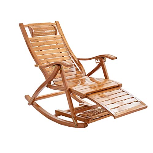 N / A Bamboo Rocking Chairbamboo Rocking Chair, Adjustable Backrest Portable Household Bamboo Rocking Chair With Retractable Footrest And Massage Ball, Balcony Lounge Chair(Color:without Cushion) #TOP13