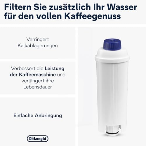 Foto von De'Longhi Original Wasserfilter DLSC002 - Zubehör für De'Longhi Kaffeevollautomaten mit Wasserfilter,Pflege und Schutz der Maschine,optimiert die Kaffeequalität und schützt vor Kalk,‎0.5 L,Weiß,1 Pack