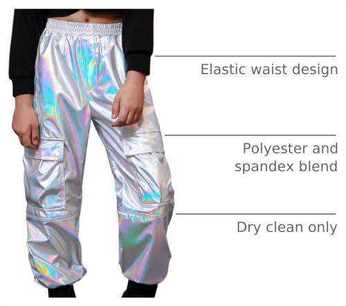 Perfashion Cargo Pants Girls Silver Sweatpants Kids Dance Clothes for Teen Girls Metallic Pants Size 12-13 Festival by Perfashion - Used condition - Image 2