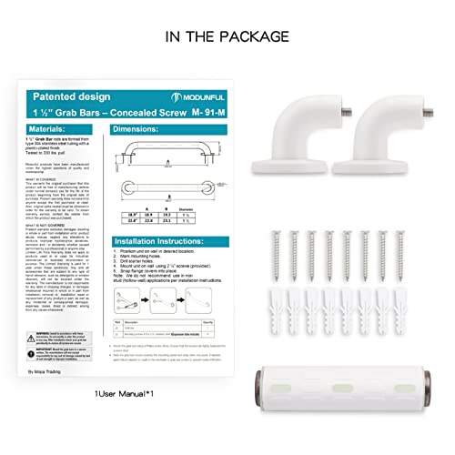 Stainless Steel Shower Grab Bar With Plastic-Plated Finish, Shower Grab Bars For Seniors, Luminous Circles And Cover Flange, Bathroom Handicap Handrails, White 12 Inch #TOP7