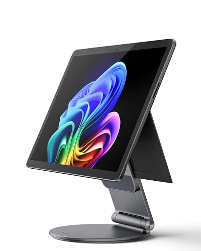 LULULOOK 360° Rotating Stand for Microsoft Surface Pro 7/8/9/10 & Go 2/3/4, Aluminum Alloy Foldable Tablet Holder, Portable Desktop & Travel Riser, Gray