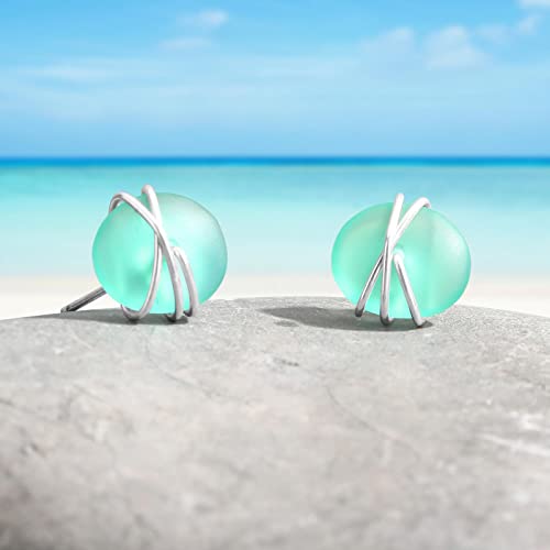 Carpdim Sea Glass Earrings S925 Sterling Silver Hypoallergenic Handmade Stud Post Earrings Beach Glass Fashion Handcraft Jewelry Earrings Stud Earrings For Women Girls thumb #7