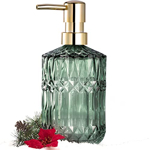 EMPO Distributeur de savon en verre transparent avec pompe en plastique ABS, distributeur de lotion pour cuisine, salle de bain (vert) Cover