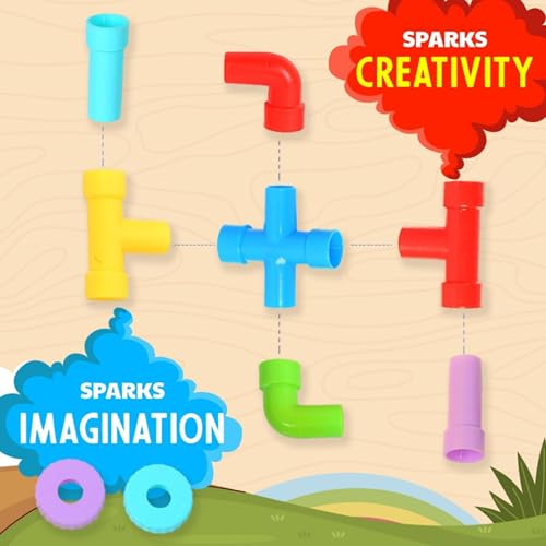 Image of Kid's 100+ Pieces Pipe Blocks Multicolor Educational Toy Constructional Building Blocks Learning Activity for Girls and Boys Ages 3-14 Ideal Gift with Storage Bag