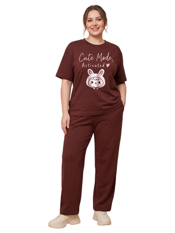my swag Womens Nightsuit Set | Cute Bunny Graphic Print T-Shirt & Pajama | Soft Breathable Sleepwear and Loungewear Co-Ord Set for Women-picture-3