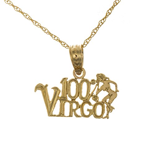 14k Yellow Gold Zodiac Necklace Charm Pendant with Chain, Small