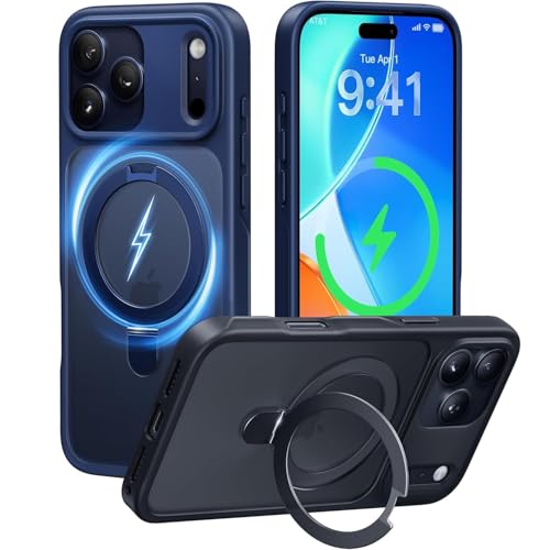 Image of AIBEX Back Cover for Apple iPhone 17 Pro Max MagSafe Compatible with OStand Ring Kickstand Magnetic Metal Alloy Ring | Wireless Charging | Slim Thin Scratch Resistant Armor | Protective Case -Blue