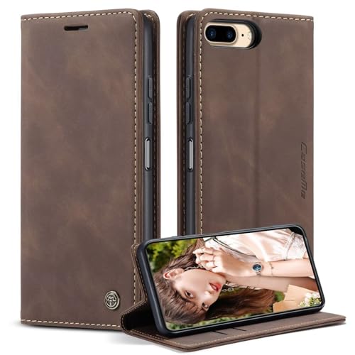 Handyhülle für iPhone 6 Plus/iPhone 7/8 Plus Hülle, Klapphülle Premium Lederhülle Klappbar Flip Hülle Tasche Magnet Kartenfach Standfunktion Klapphülle Schutzhülle für iPhone 6/7/8 Plus,Kaffee