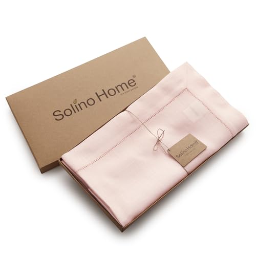 Solino Home Linen Tablecloth 60 x 108 Inch - Classic Hemstitch 100% Pure Linen Pink Table Cloth for Rectangle Tables - Machine Washable Tablecloth for Summer by Solino Home - Image 4